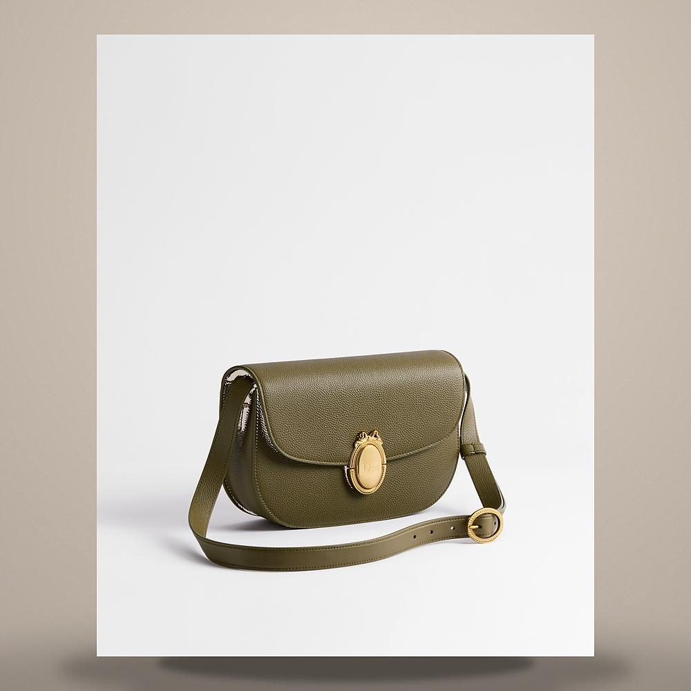 DIOR Medallion Flap Bag Medium Khaki Grained Calfskin Crossbody M3920QDWP M98H