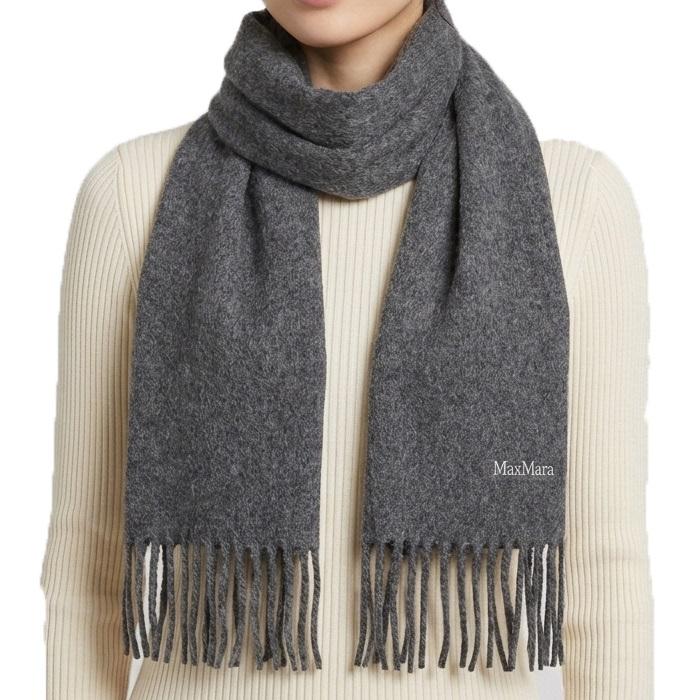 Max Mara Silee Embroidered Logo Wool Scarf Gray