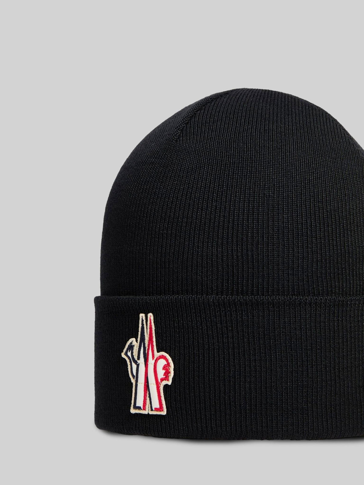 Moncler Black Wool Rib Knit Beanie Hat for Men