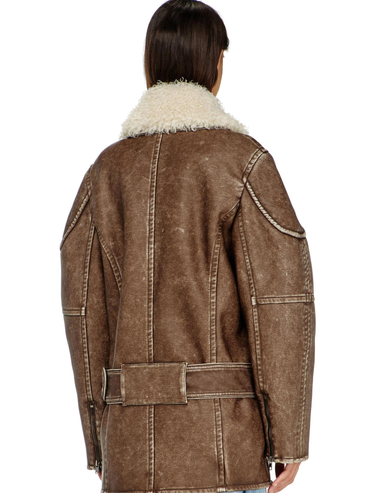 DIESEL Brown Shearling Mouton Leather Jacket