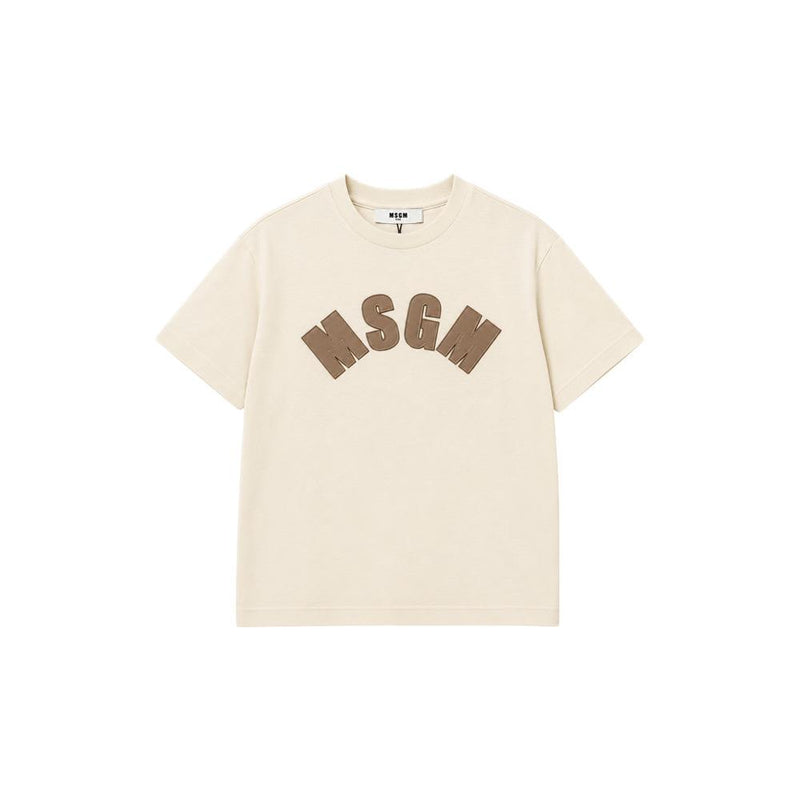 MSGM Kids Women Logo Patch Short Sleeve T-Shirt Cream Camel In F6MSJGTH096 MS059