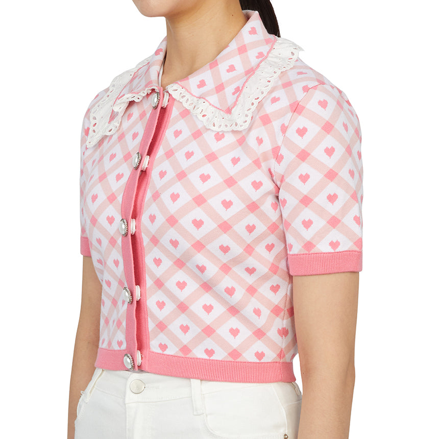 ALESSANDRA RICH Check Jacquard Collared Cardigan for Women