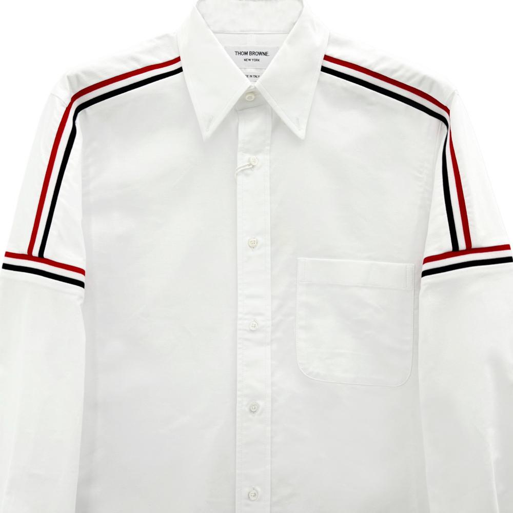 THOM BROWNE Oxford Shirt with Arm Stripe Detail Long Sleeve White