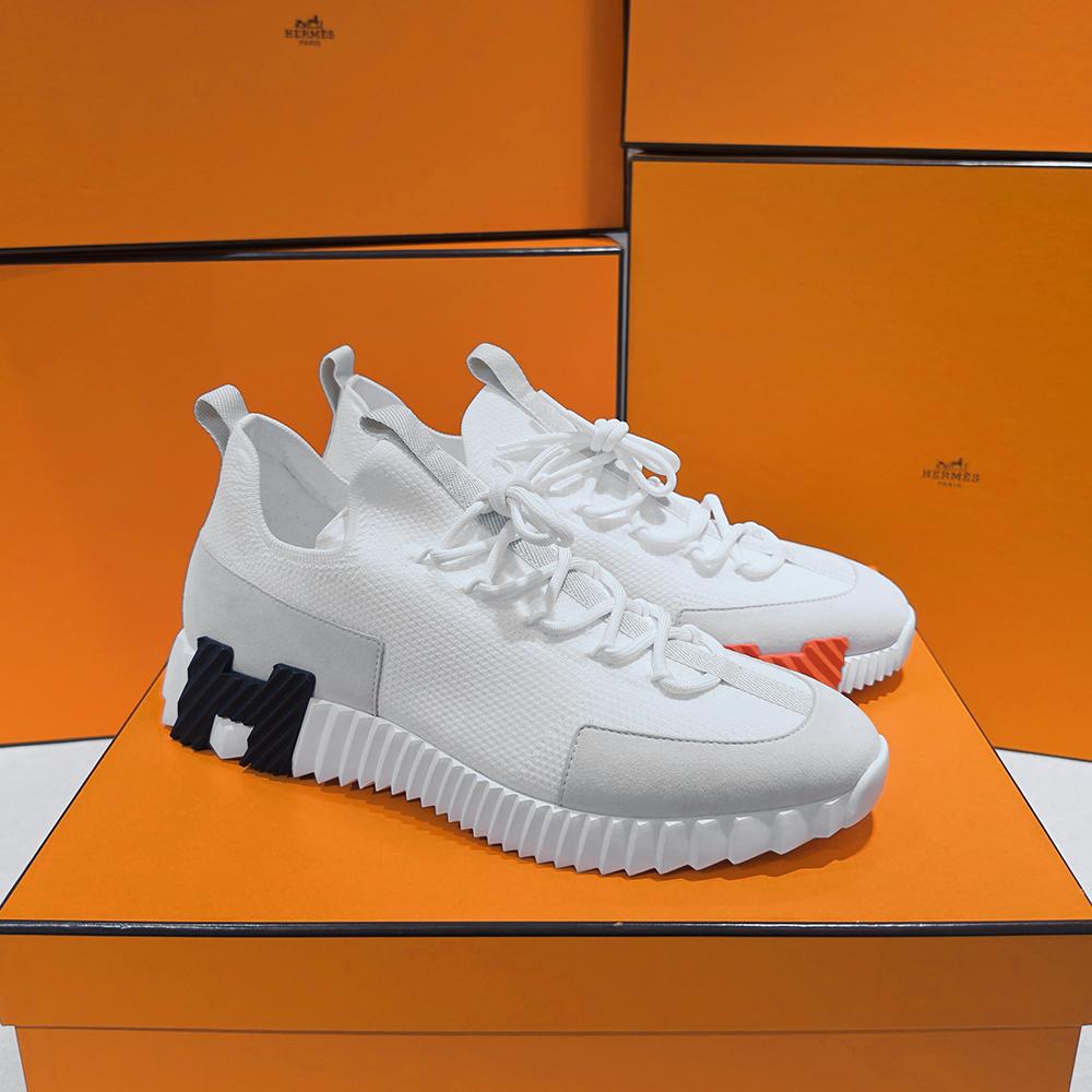 HERMES Lift Low-Top Sneakers White with Black Orange H Logo