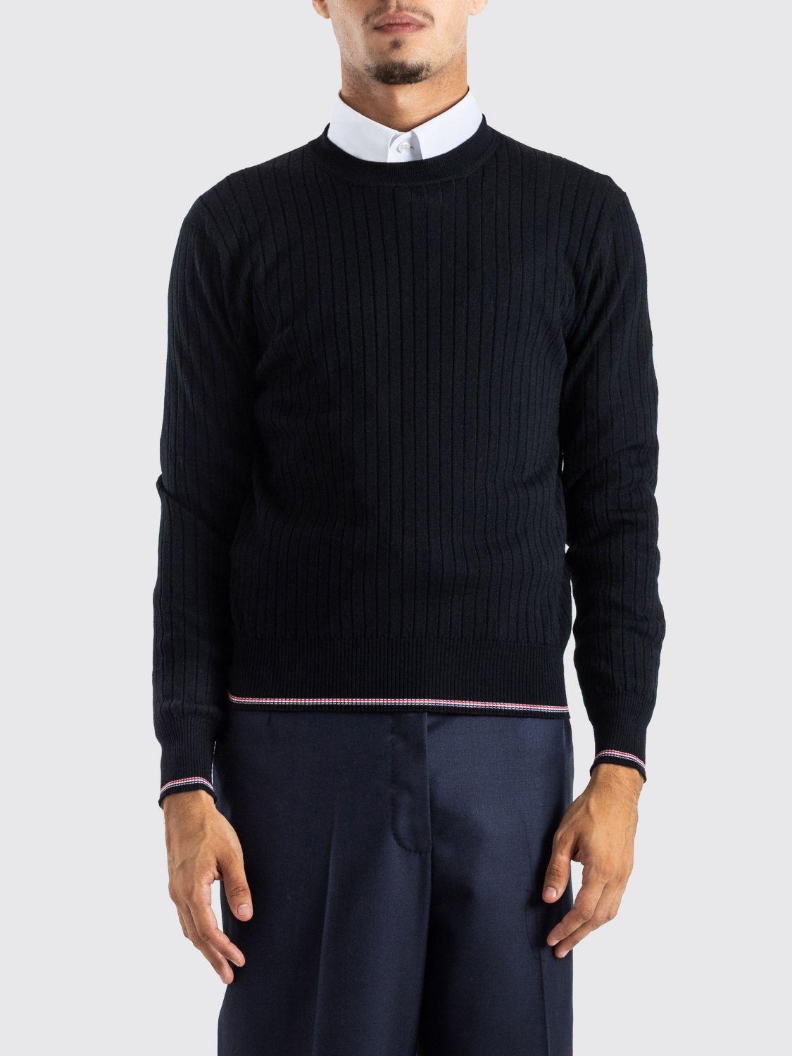 THOM BROWNE Black Wool Round Neck Knit Sweater