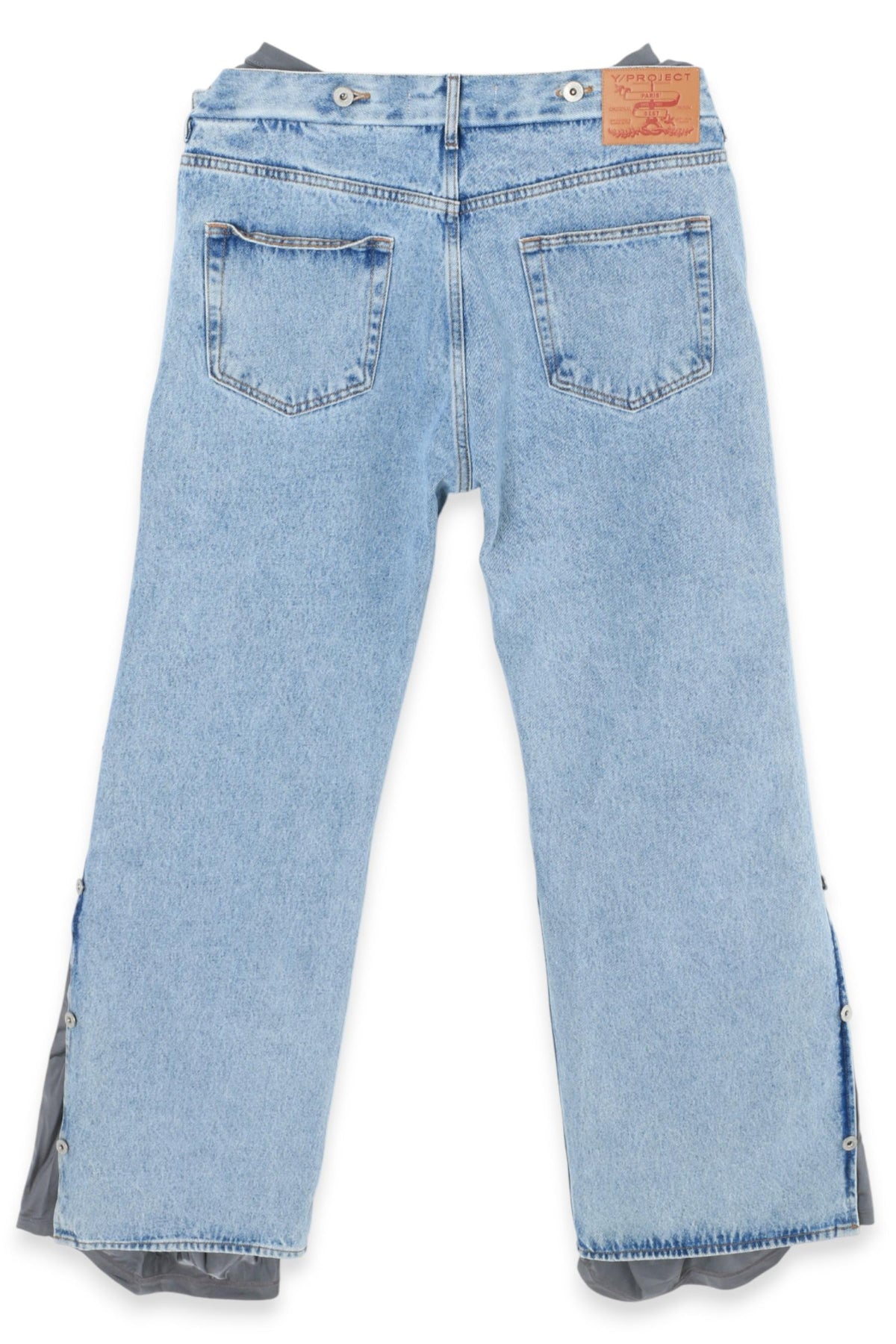 Y PROJECT Collapsed Waist Jeans Ice Blue Gray Denim Pants Unisex 107PA007 D14