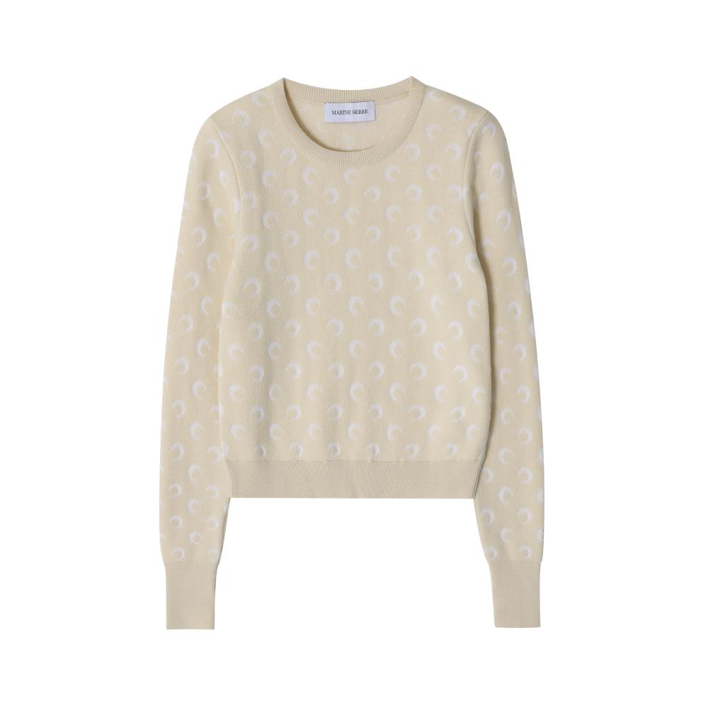 Marine Serre Moon Jacquard Fitted Knit Pullover Sweater Wo WTK014A CKNI0530 WH20