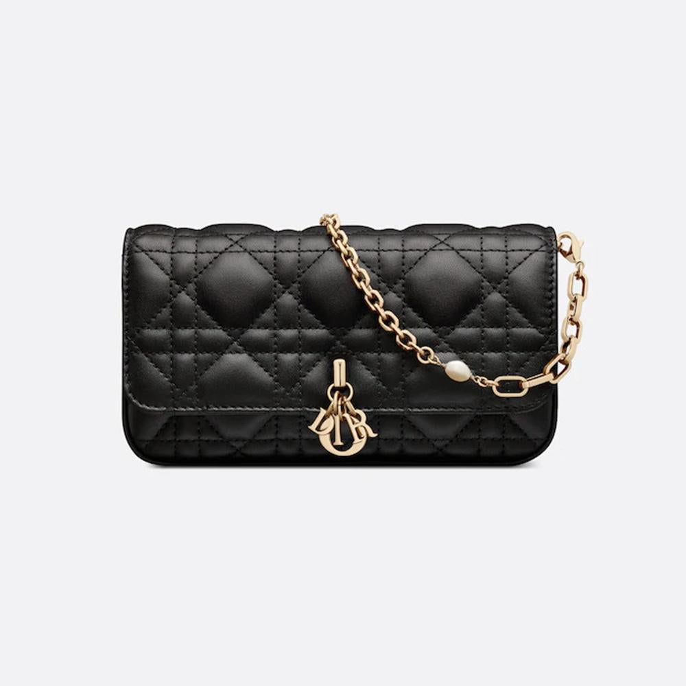 DIOR Lady Dior Phone Pouch My Dior Mini Crossbody Bag Black White
