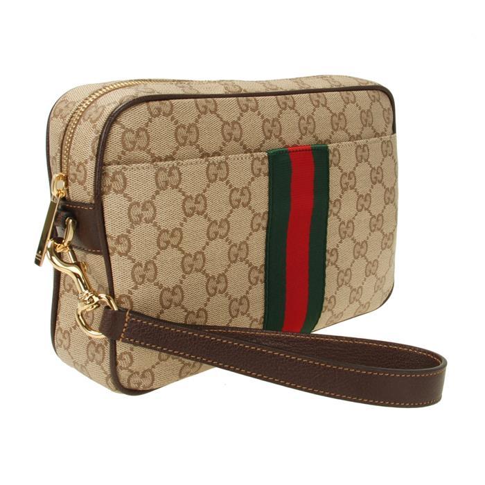 GUCCI Web Small Crossbody Bag Black GG Canvas Leather Trim