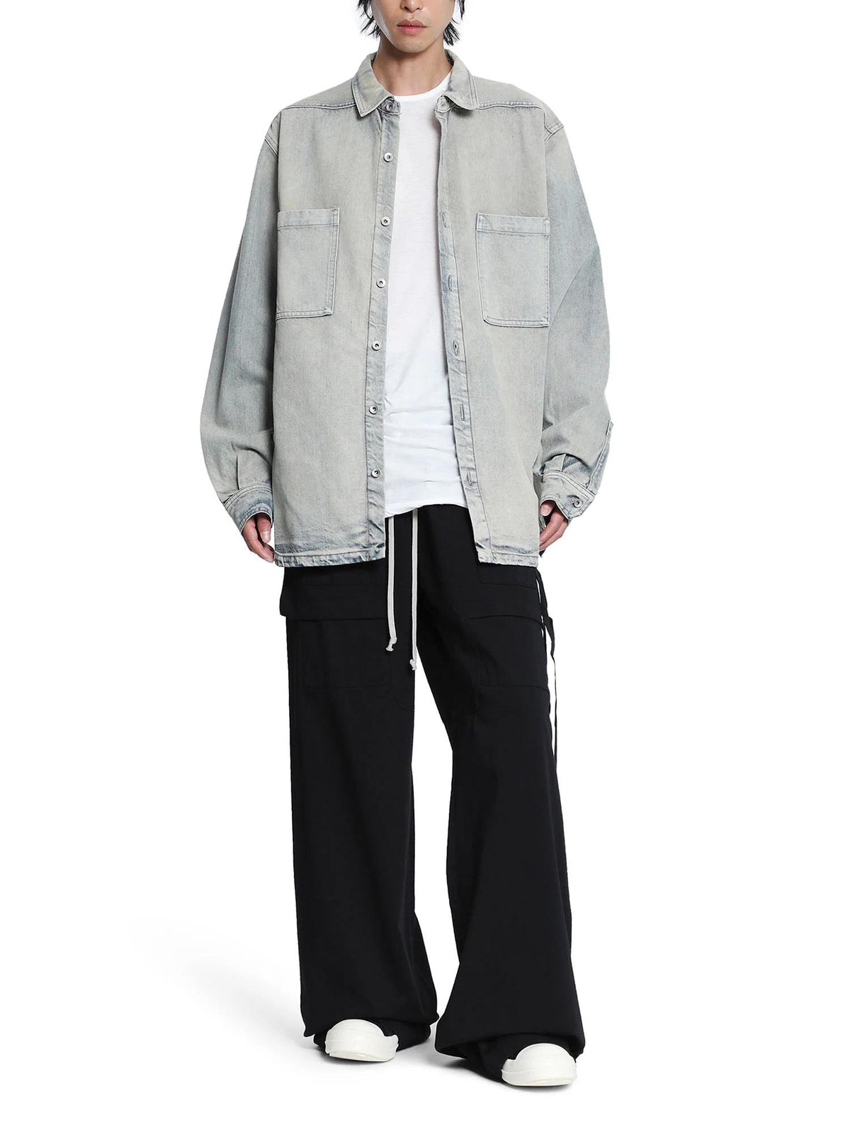 Rick Owens Mineral Pearl Denim Jumbo Overshirt Long Sleeve Shirt
