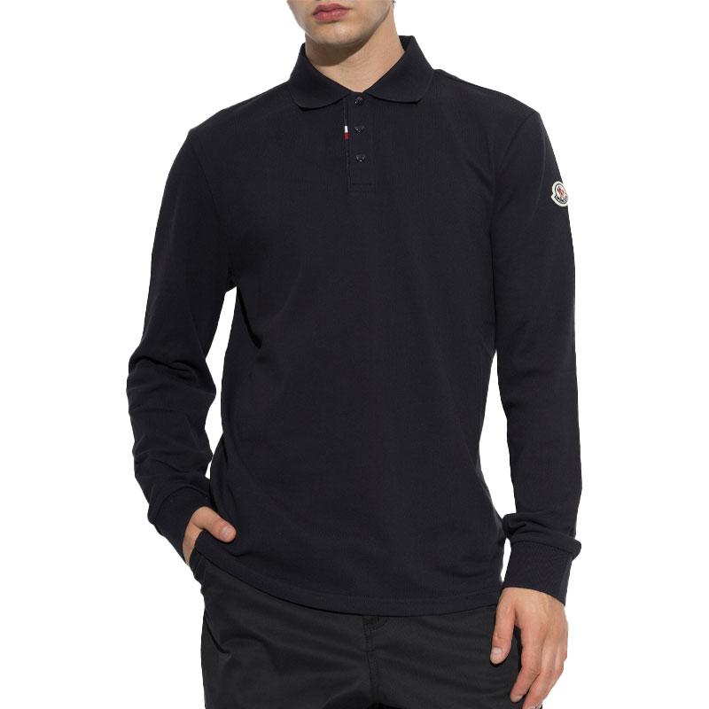 Moncler Logo Patch Long Sleeve Polo Shirt Black Men’s