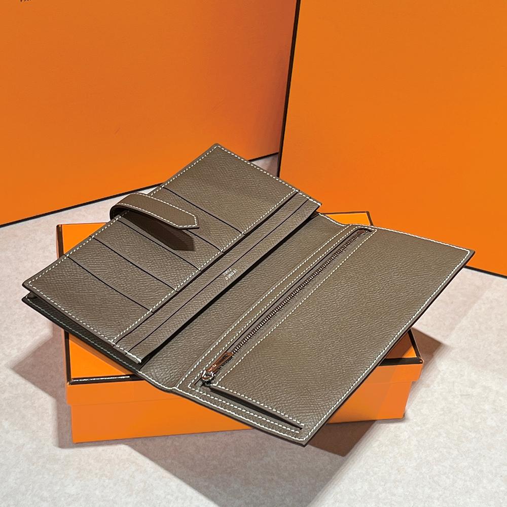 HERMES Béarn Long Wallet Epsom Etoupe Palladium Hardware