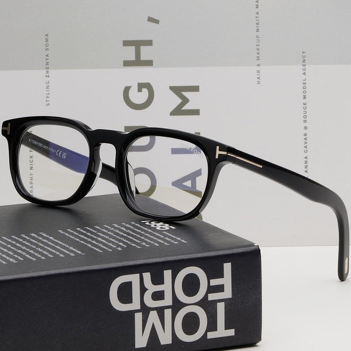 TOM FORD Blue Light Blocking Square Frame Glasses Asian Fit Acetate TF5930DB 001