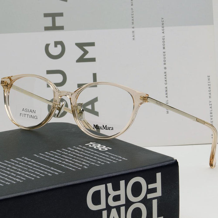 Max Mara Beige Transparent Round Acetate Eyeglass Frames Unisex MM5091D 057
