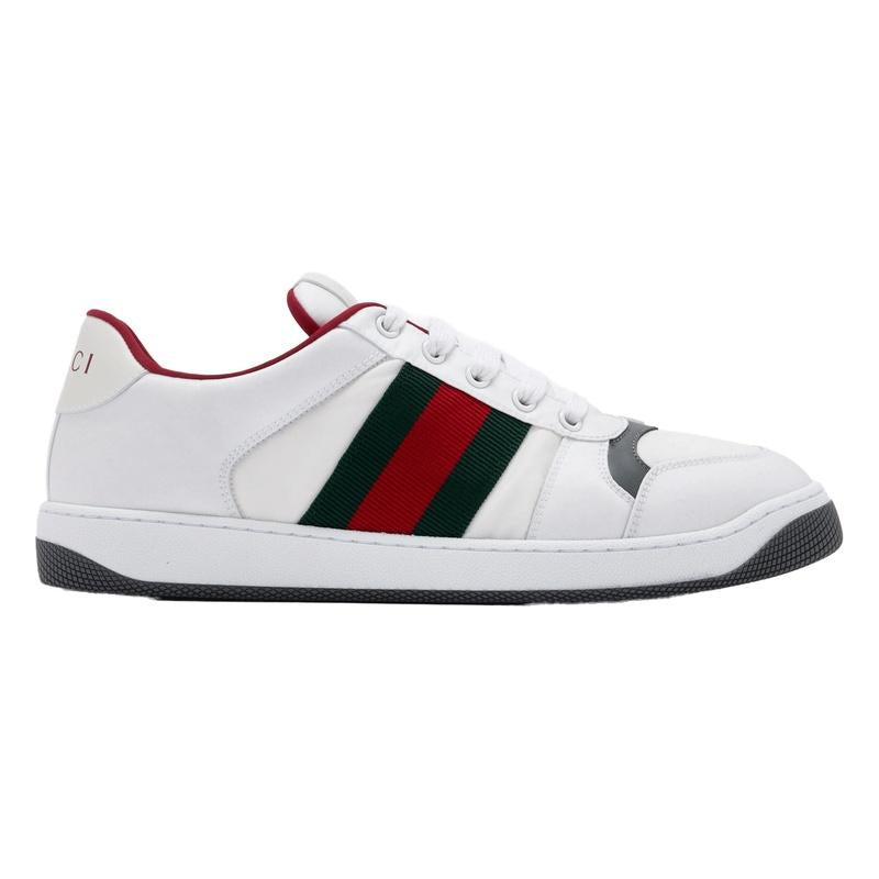 GUCCI Screener Low-Top Sneakers Men White Green Leather
