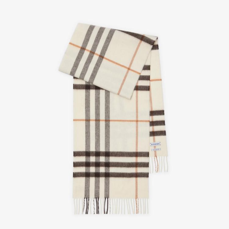 BURBERRY Check Cashmere Scarf Muffler Pebble White Unisex