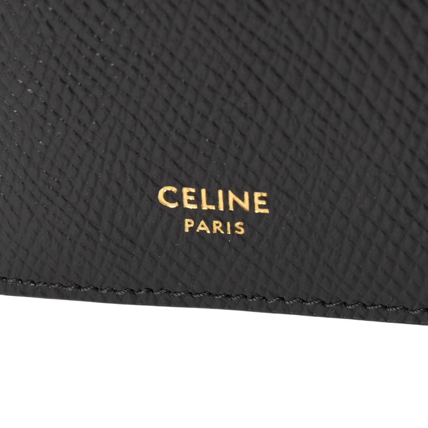 CELINE Triomphe Charm Small Bifold Wallet Black Leather Women