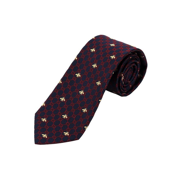 GUCCI Navy Red GG Bee Silk Tie 545078 4E002 4174