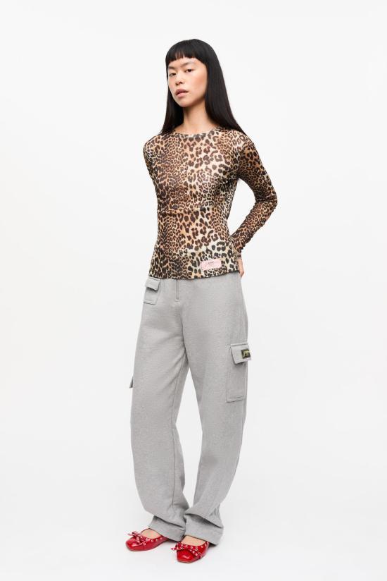 GANNI Leopard Mesh Long Sleeve Blouse T4208943