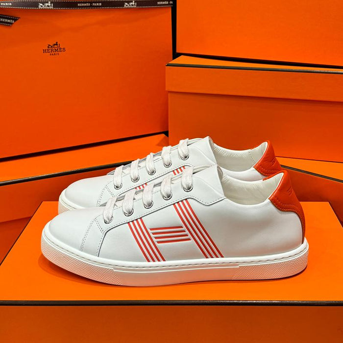 HERMES Orange White Avantage Low-Top Sneakers Calfskin