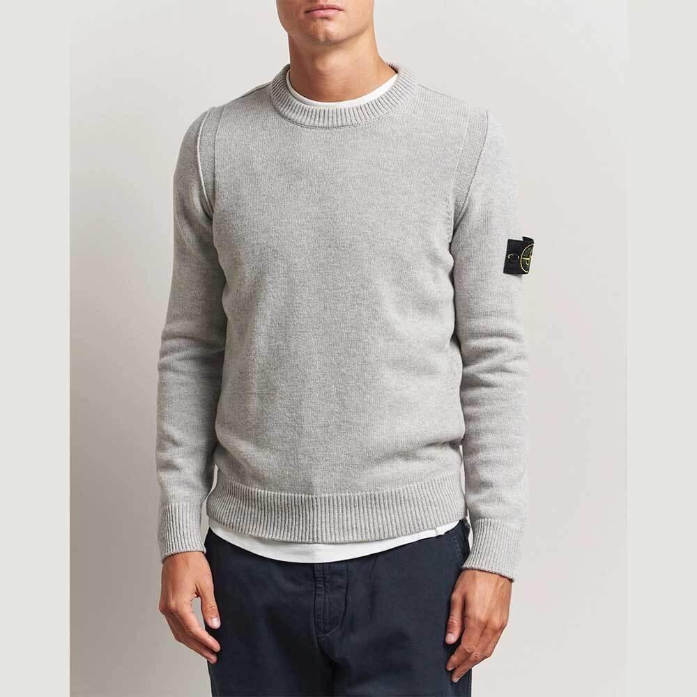 STONE ISLAND Melange Grey Lambswool Crewneck Sweater Men 5100072