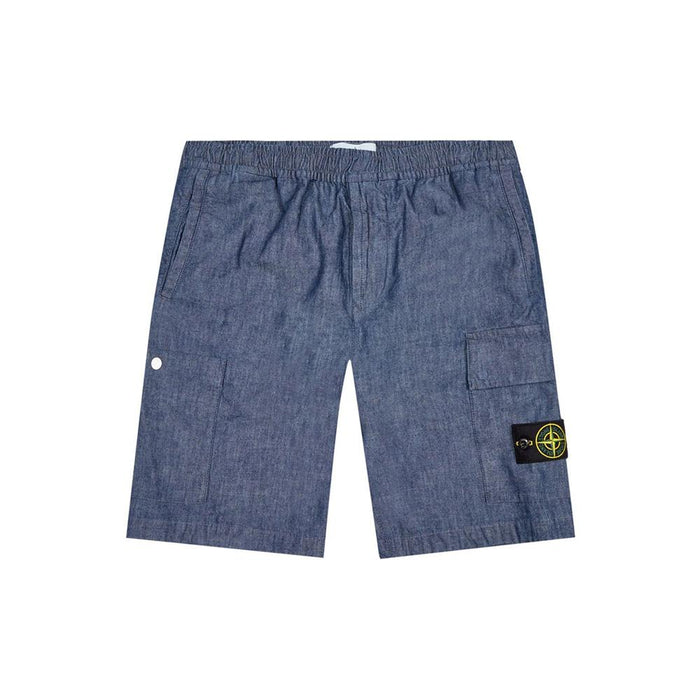 STONE ISLAND Washed Denim Cargo Training Shorts with Patch