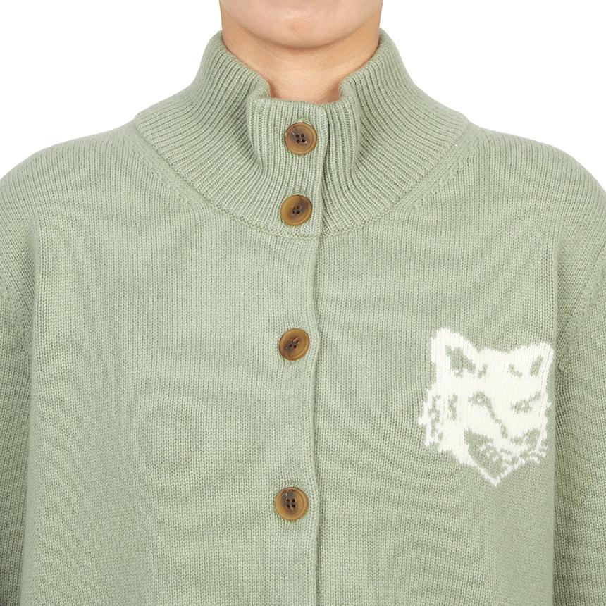 Maison Kitsune Fox Head Wool Cardigan Grey Unisex NW00509 KM0329 0396