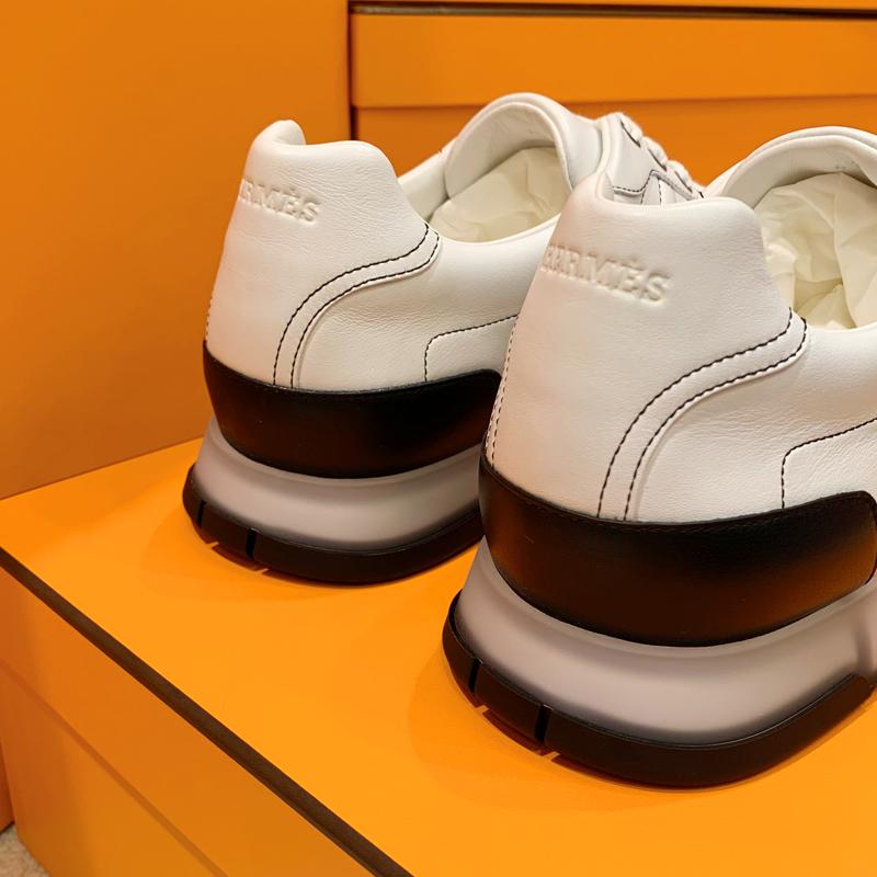 HERMES Men’s Calfskin Trail Sneakers All White Stitch Low-Top