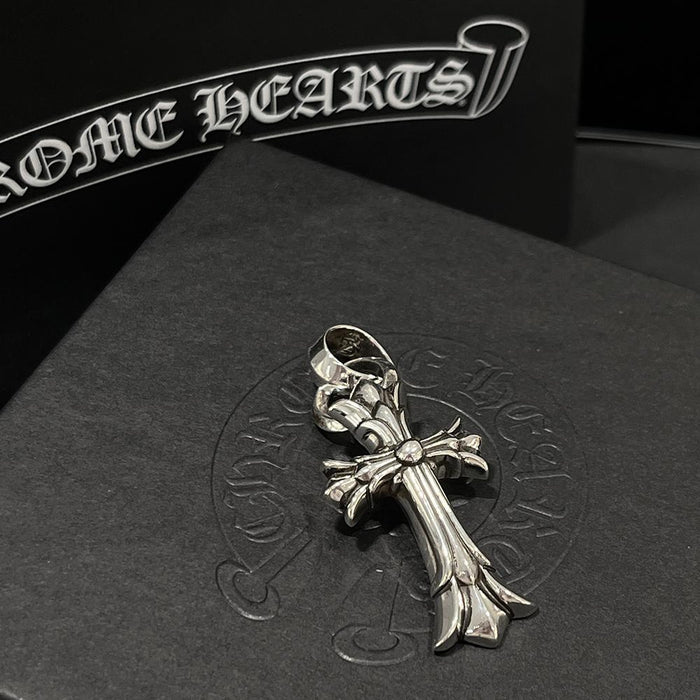 Chrome Hearts Double Cross With Bale Pendant Necklace Unisex Silver