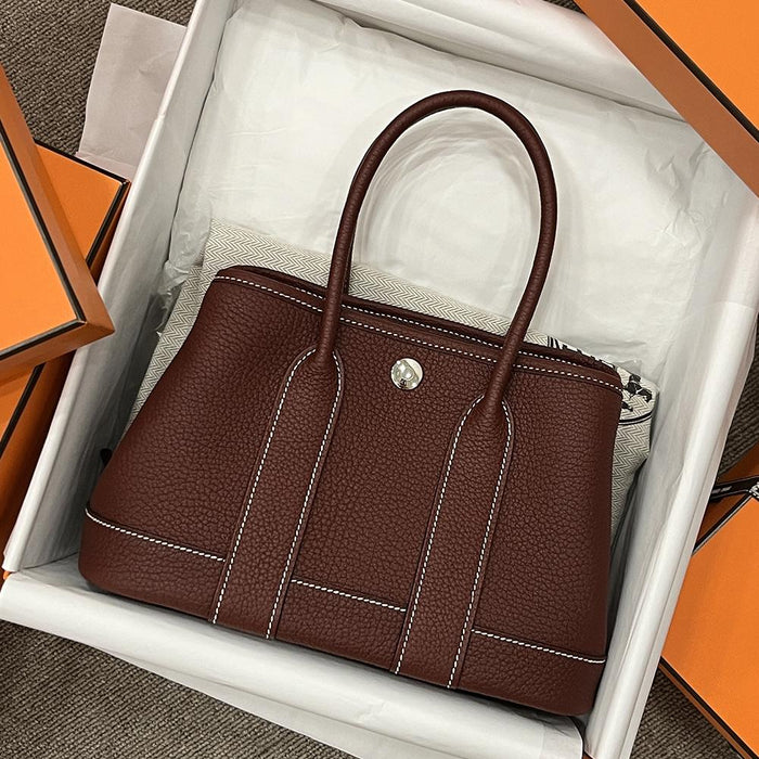 HERMES Burgundy Negonda Leather Mini Garden Party Tote Bag 23