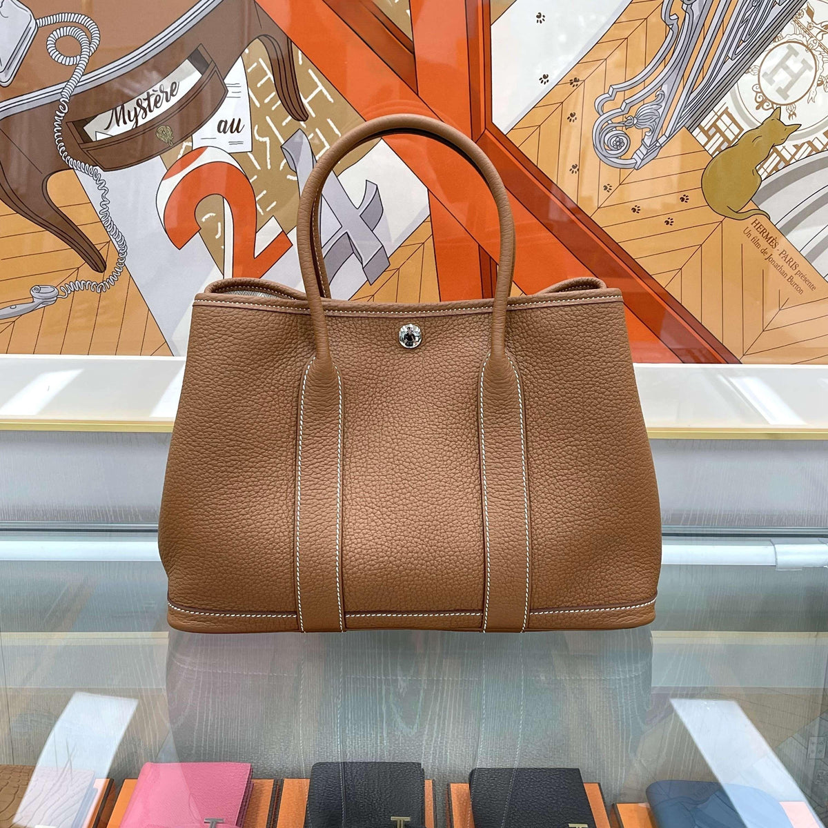 HERMES Gold Garden Party 30 Leather Tote Bag 051568
