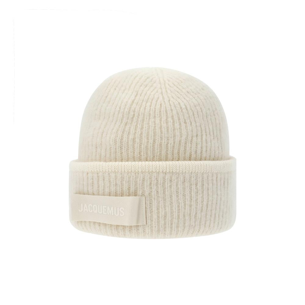 JACQUEMUS Unisex Grosgrain Knit Beanie Hat Black