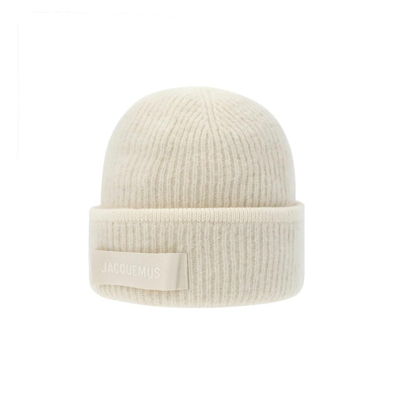 JACQUEMUS Unisex Grosgrain Knit Beanie Hat Black