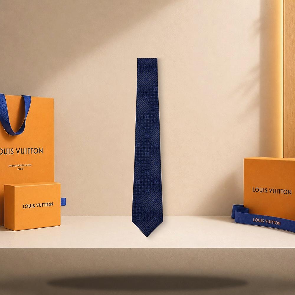 Louis Vuitton Monogram Flower Navy Silk Tie M96921