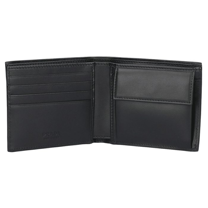 PRADA Black Saffiano Leather Bi-Fold Wallet Men’s Triangle Logo 2MO738