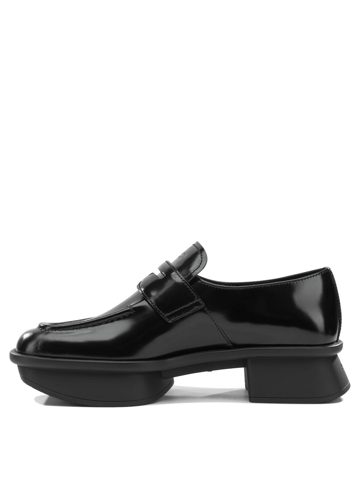 PRADA black leather loafer shoes for women