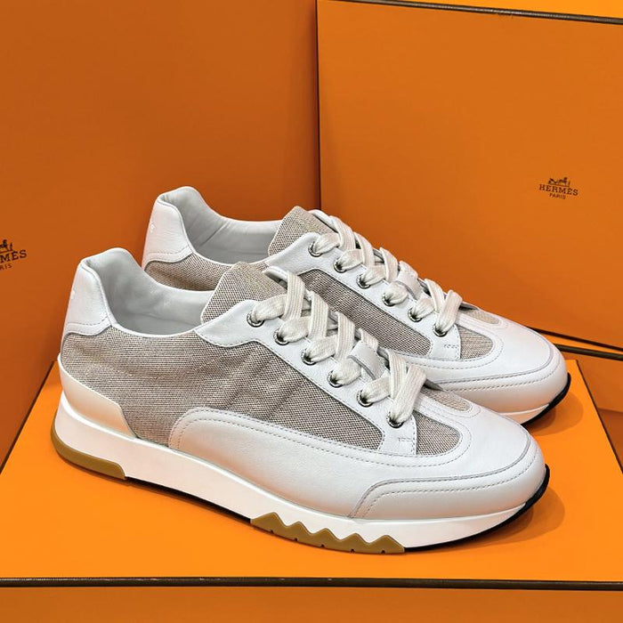 HERMES Trail Sneakers Calfskin Multicolor Beige White Low-Top