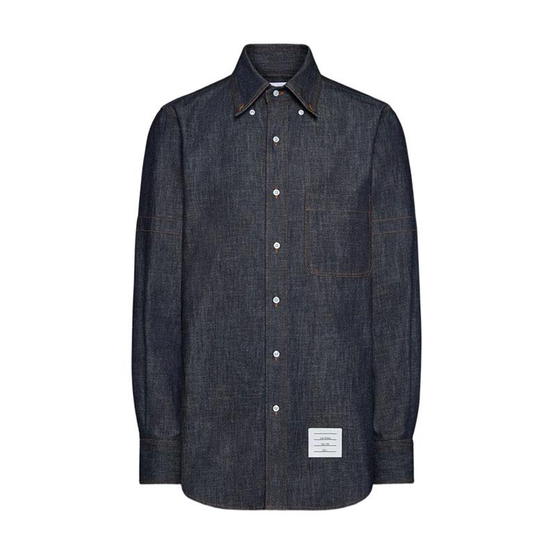 THOM BROWNE Armband Navy Denim Long-Sleeve Shirt for Men MWL435S F1105 415