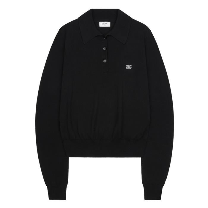 CELINE Triomphe Fine Cotton Polo Sweater Black Women’s Round Neck