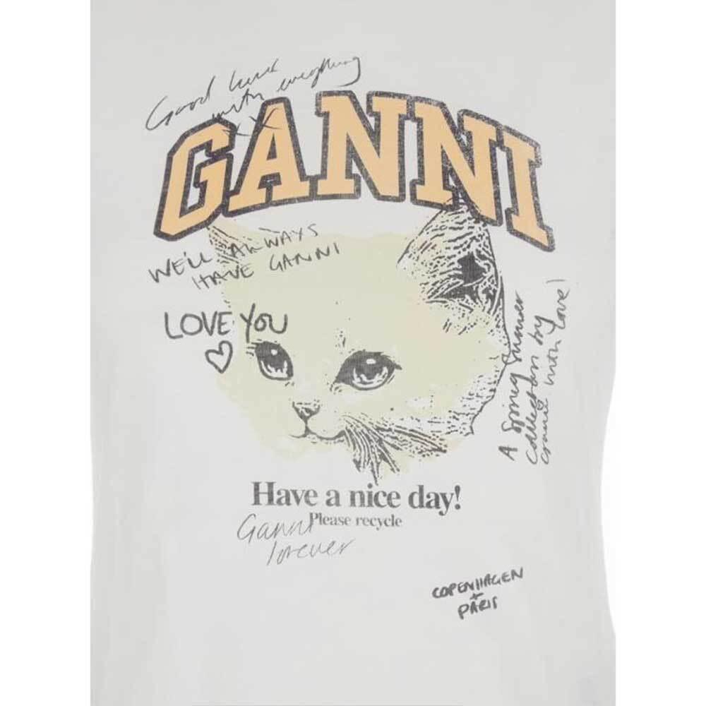 GANNI White Short-Sleeve Crop Kitty T-Shirt T4336 151