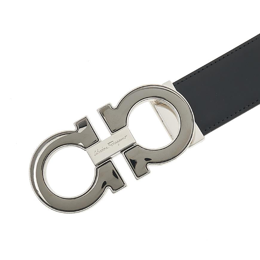 Ferragamo Men's Double Gancini Reversible Leather Belt Black/Brown 0645904 1