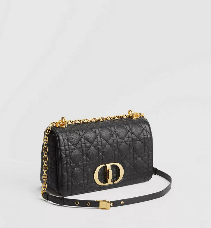 DIOR Caro Medium Tote Bag Black Cannage Gold Silver Hardware