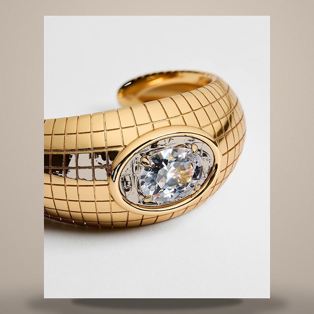 DIOR Gold-Tone Metal Rock Cuff Bracelet with Sparkling Crystals B3433WOMZI D301