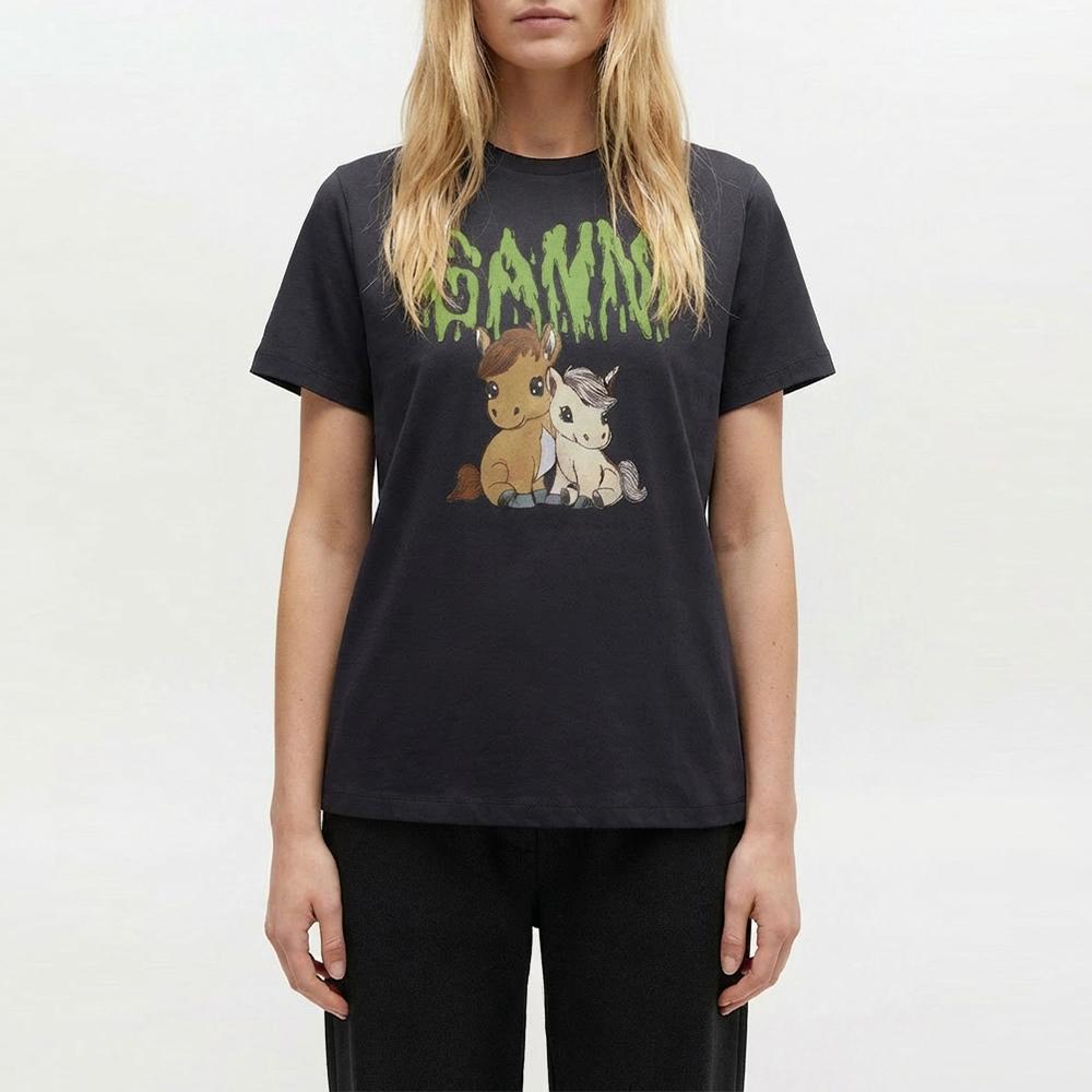 GANNI Graphic Cotton Short Sleeve T-Shirt Phantom