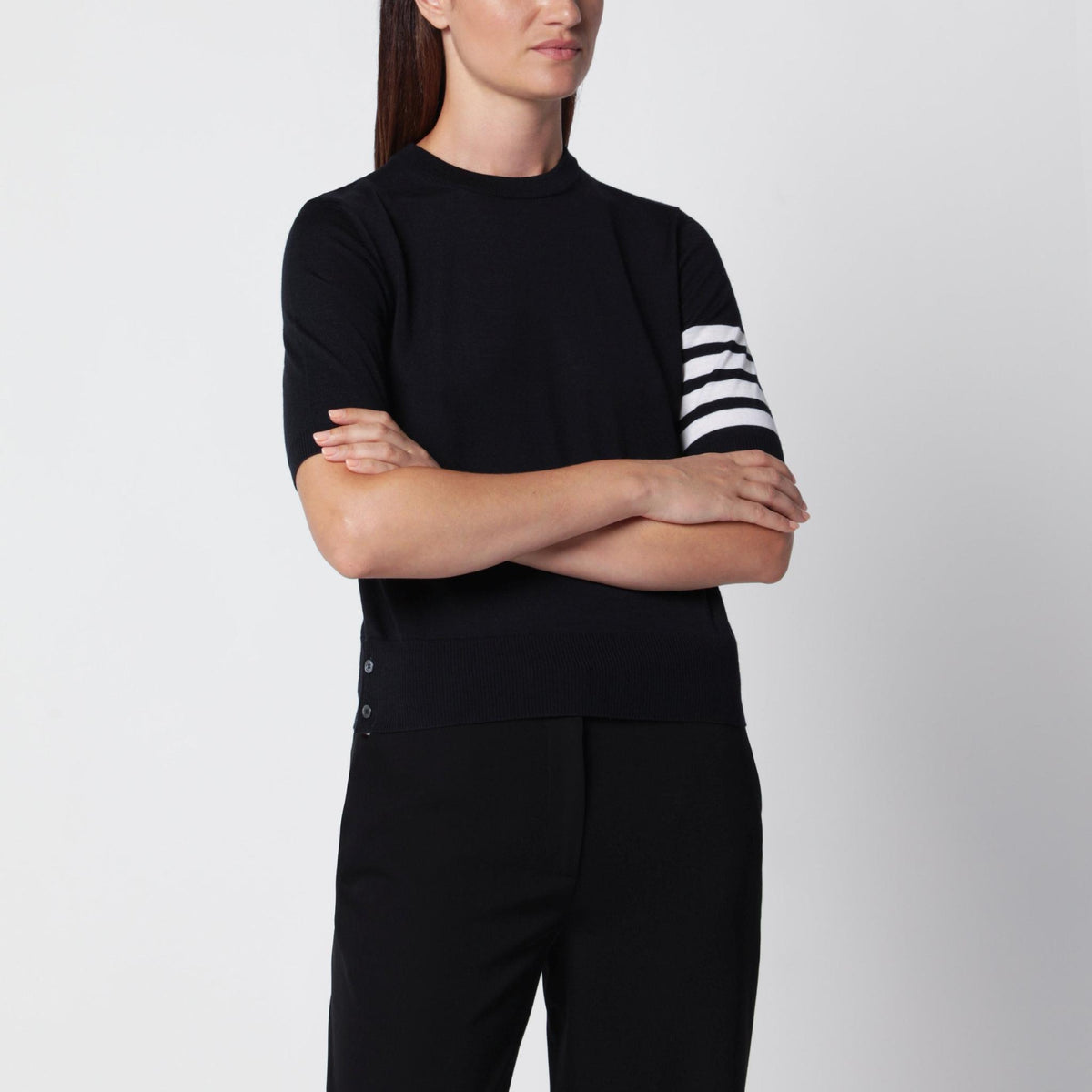 THOM BROWNE Wool Round Neck Knit Sweater Women’s Black
