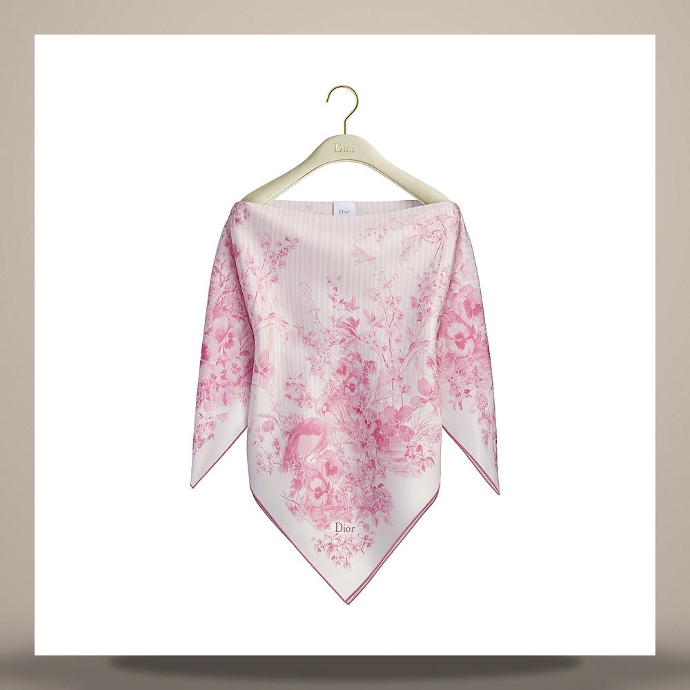 DIOR Toile de Jouy Floral Garden Silk Twill Top White Pink Blo 64TT120S6144 C405