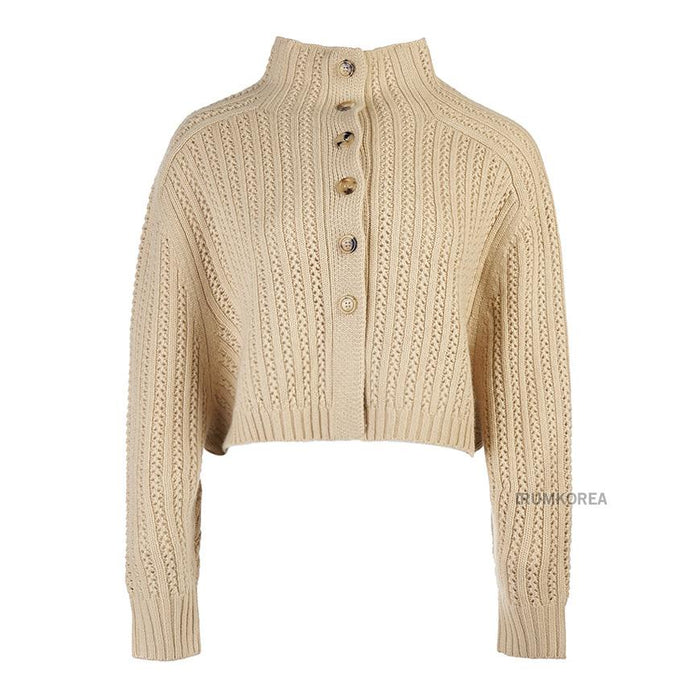 Max Mara Women’s Cropped Round Neck Knit Sweater HODEIDA Beige