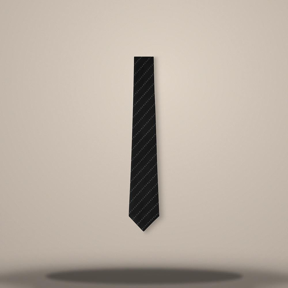 Louis Vuitton Pinstripe Micro Flower Silk Tie Black M98055