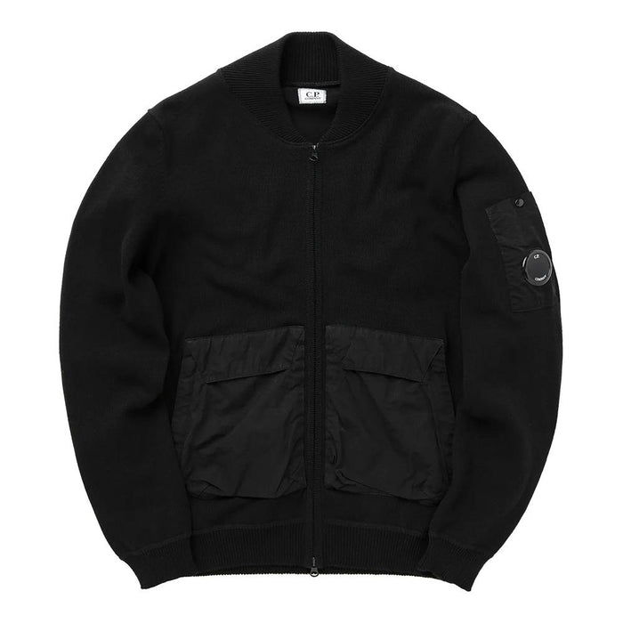 CP Company Lens Patch Bomber Knit Jacket Black 16CMKN046A 005367M 999