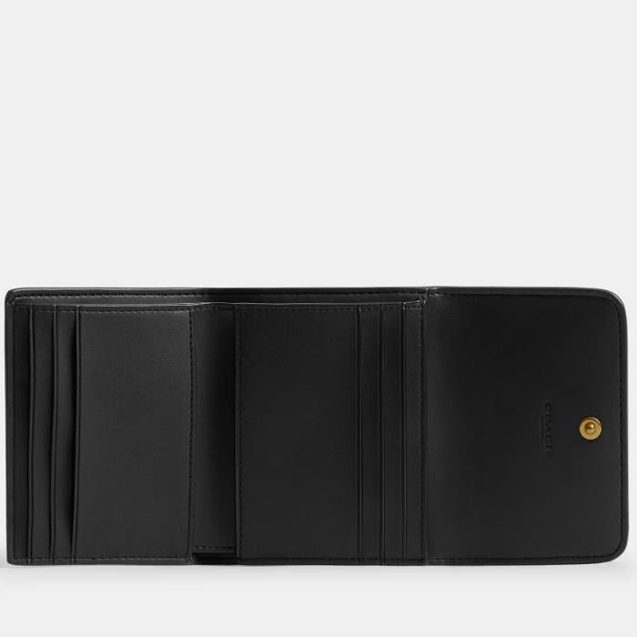 Coach Mila Small Flap Wallet Black Leather Wallet